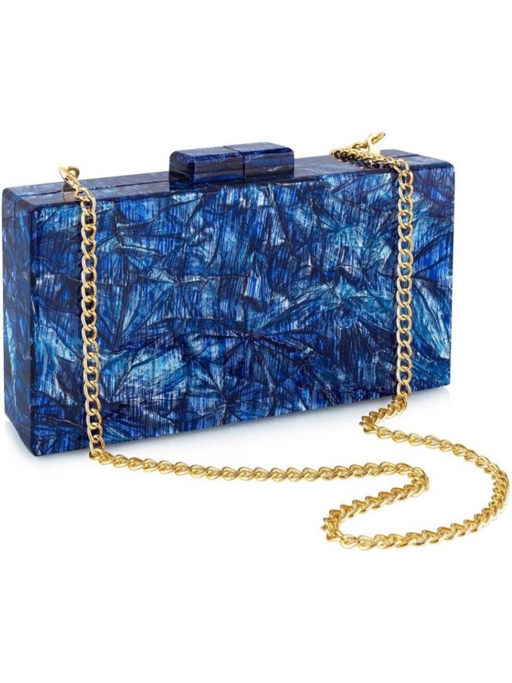 Women's Blue Marble Clutch Purse For Elegant Banquet Evening Crossbody Bag
